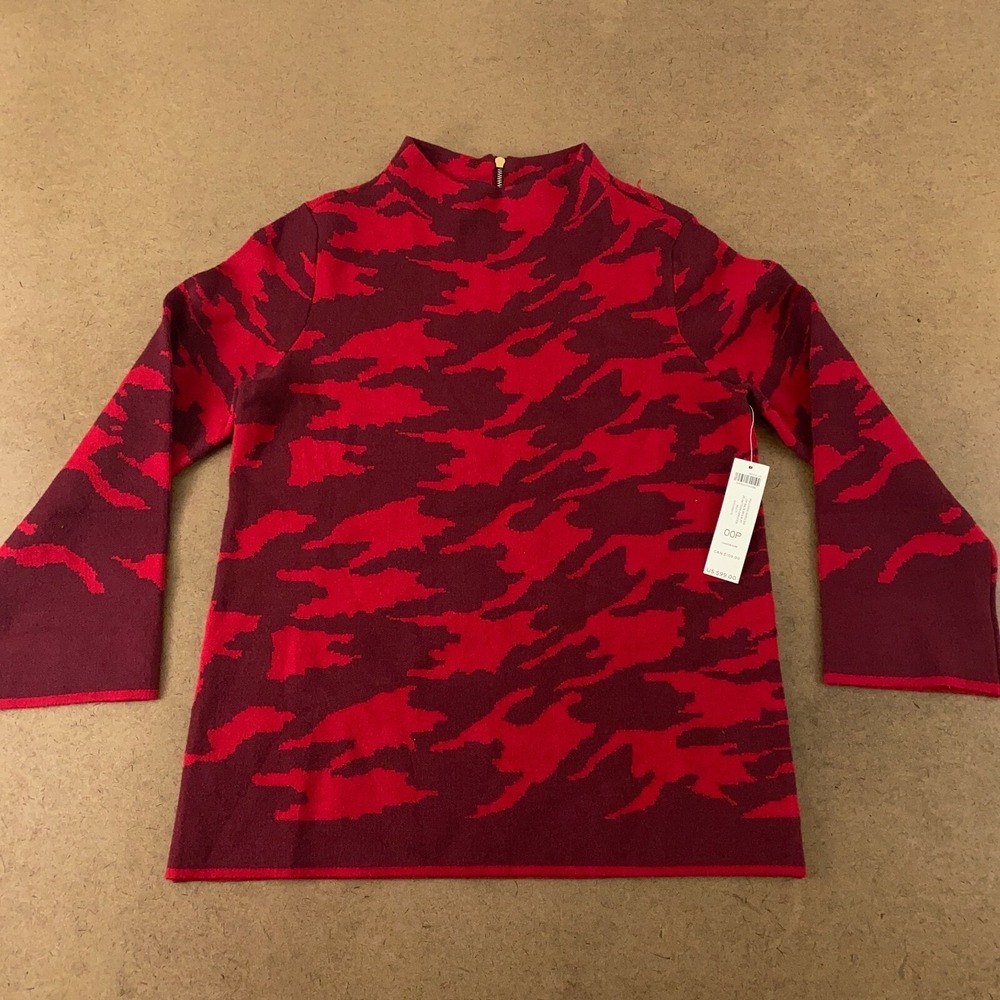 Chico's Women's Size XS Petite Multi Red Zip Back Mock Neck Pullover Sweater NWT